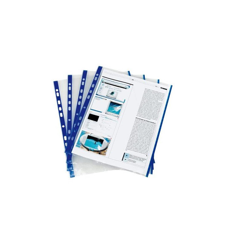 Sachet de 10 Pochettes perforées A4 bords colorés Bleu