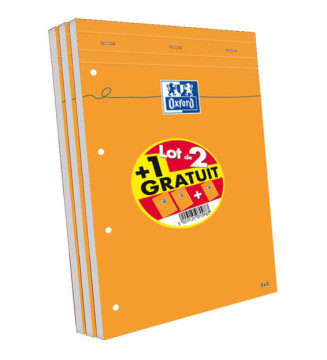 Lot de 3 Bloc-Notes Agrafés Format A4+160 Pages Petits Carreaux Perforées
