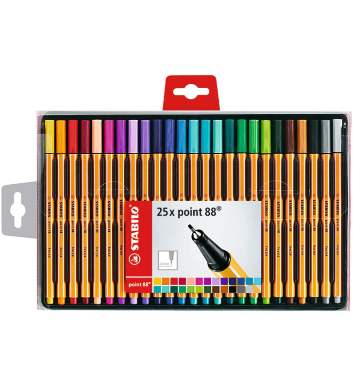 Coffret de 25 Stylo-Feutre POINT 88 Pointe Fine 0,4 mm couleurs assorties
