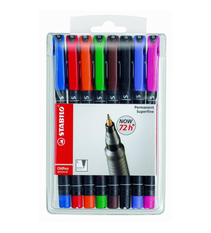 Pochette de 8 Feutres pour Transparent OHPen Permanent Pointe superfine (0,4mm)