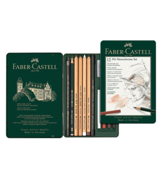 Set de Crayons Pitt Monochrome, boîte métal de 12 pièces