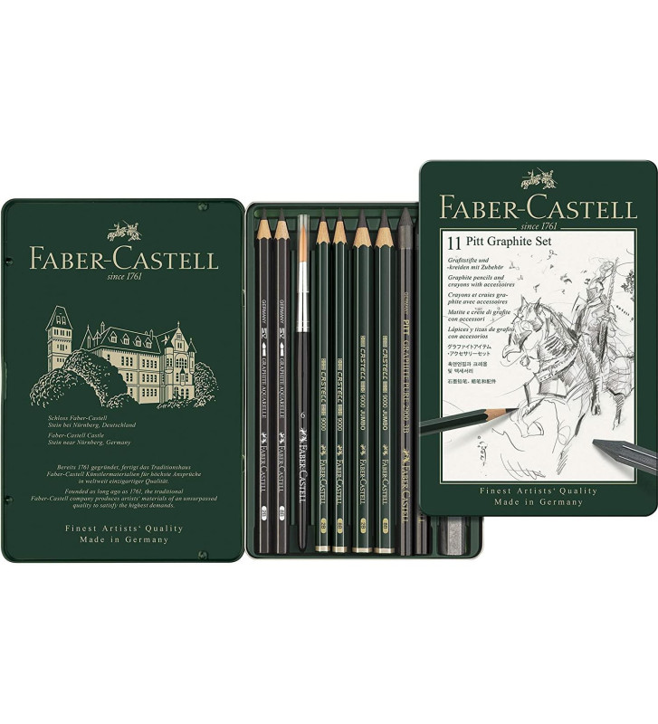 Boîte Métal de 11 Crayon Pitt Graphite Assortis