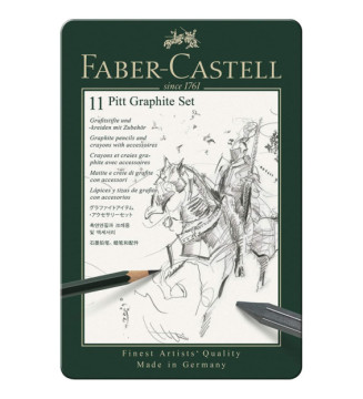 Boîte Métal de 11 Crayon Pitt Graphite Assortis