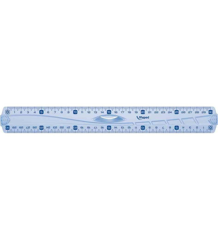 règle plate Triple décimètre Geometric en plastique transparent 30 cm à poignée