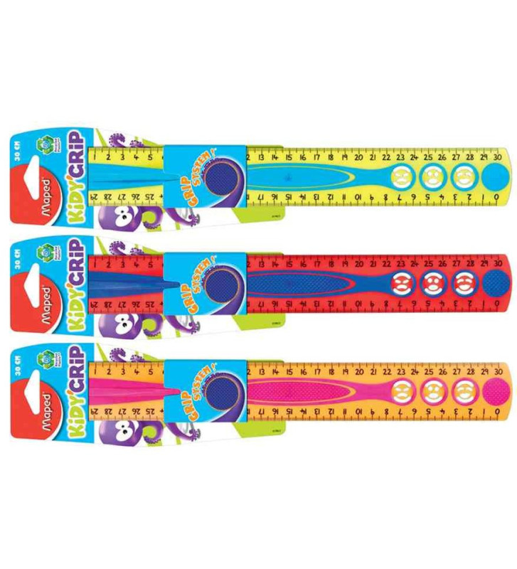 Règle plate Kidy Grip 300 mm plastique incassable anti dérapante coloris aléatoire
