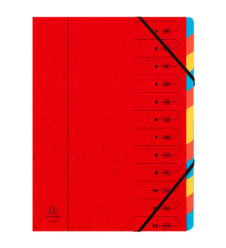 Trieur agrafé 24 x 32 cm avec élastiques 12 compartiments Rouge
