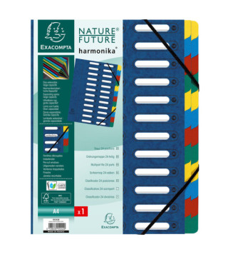 Trieur HARMONIKA à fenêtres et élastiques carte lustrée 24 comp. Bleu