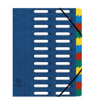 Trieur HARMONIKA à fenêtres et élastiques carte lustrée 24 comp. Bleu