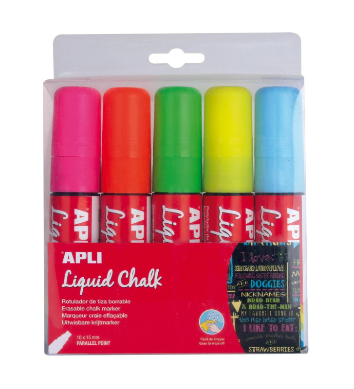 Etui de 5 Marqueurs Craie Liquide Effaçable Pointe Biseau