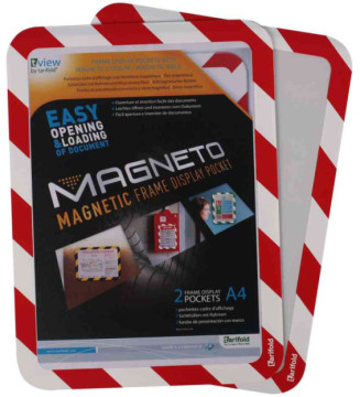 Pochettes-cadre MAGNETO SAFETY A4 Fixation magnétique Rouge/Blanc Lot de 2