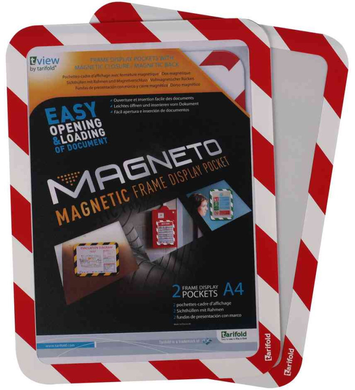 Pochettes-cadre MAGNETO SAFETY A4 Fixation magnétique Rouge/Blanc Lot de 2