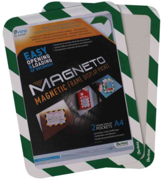 Pochettes-cadre MAGNETO SAFETY A4 Fixation magnétique vert/blanc Lot de 2