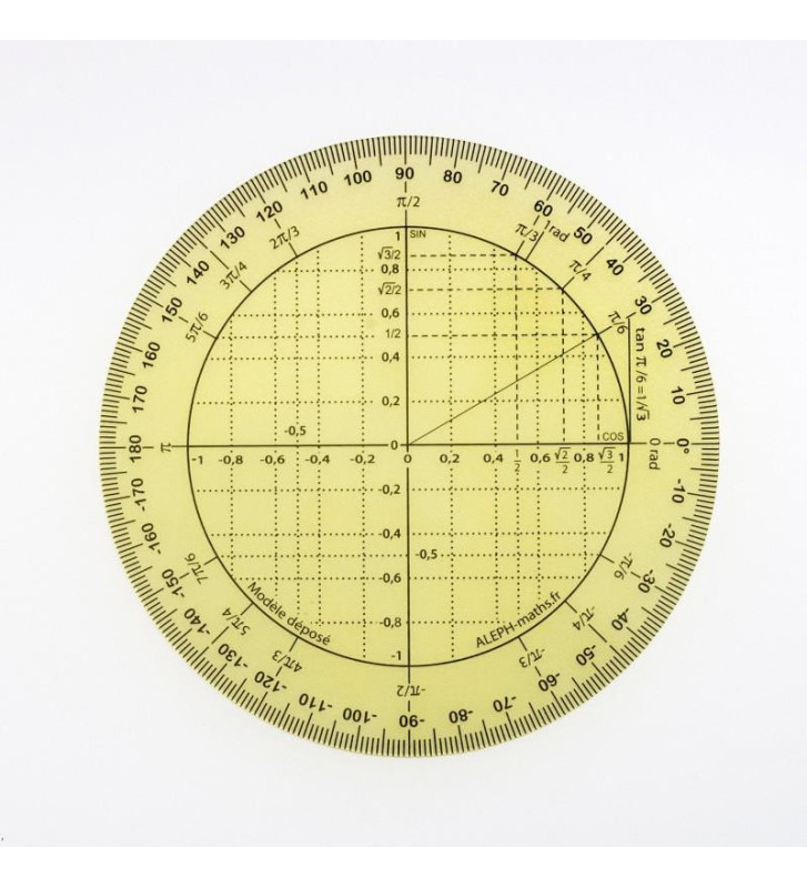 Rapporteur trigoniométrique Ø11cm 360° en plastique jaune