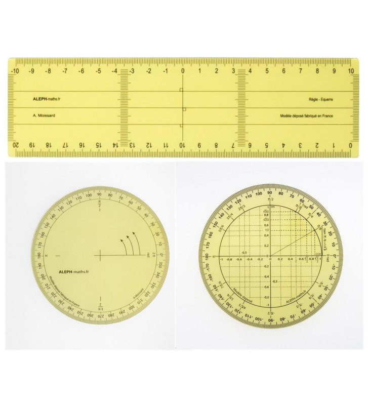 Pack rentrée - Régle Equerre Grand Modèle+Rapporteur trigonométrie+Rapporteur Circulaire 360°
