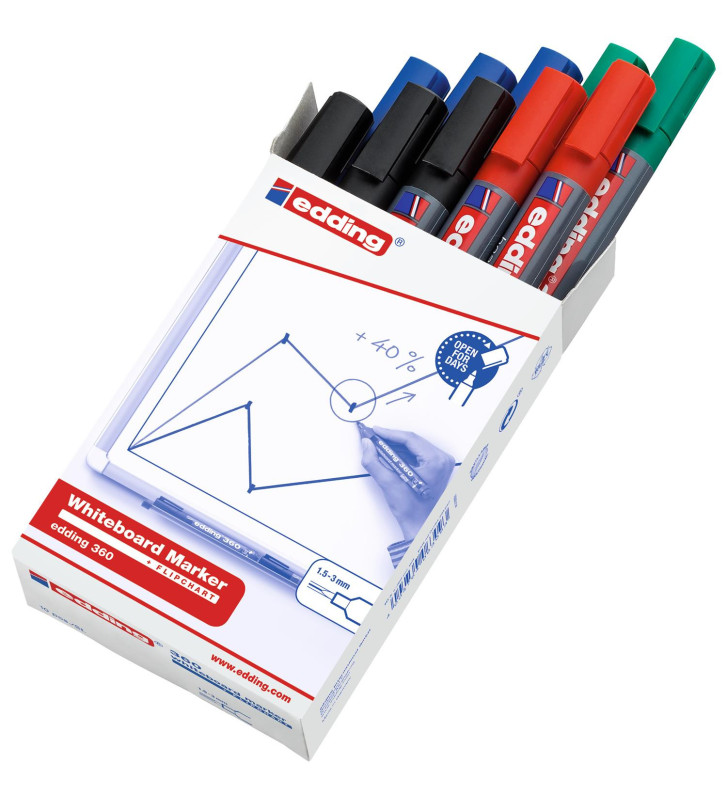 Marqueur pour Tableaux blancs 360 boîte pliante de 10 Assorti 1,5-3 mm