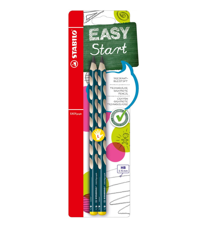 2 crayons graphite EASYgraph corps bleu ardoise HB gaucher