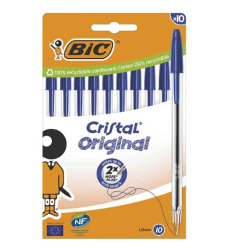 Etui Carton de 10 Stylos à Bille Cristal Original Bleu