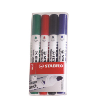 Etui de 4 Marqueurs PLAN effaçable à sec pointe ogive assortis