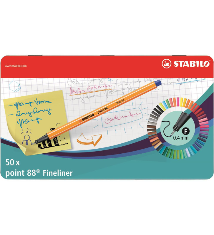 Boîte métal de 50 stylos-feutres point 88