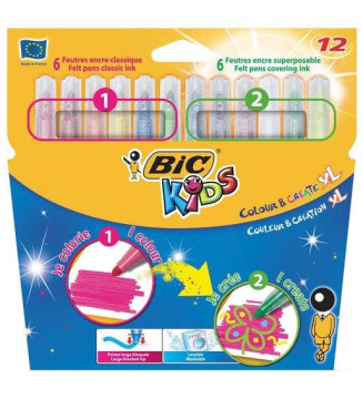 Etui de 12 feutres KIDS COLOUR & CREATE XL Pte extra large bloquée 12 Couleurs