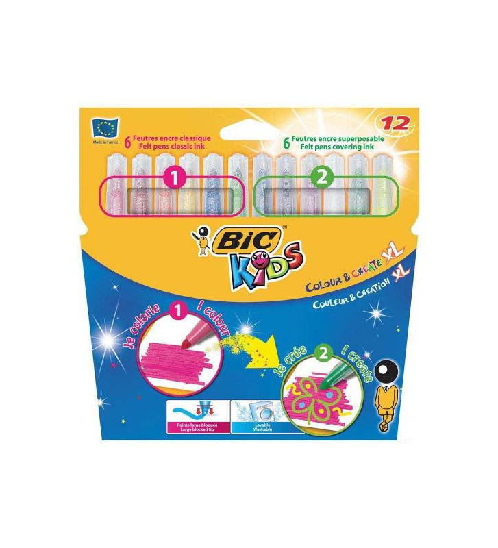 Etui de 12 feutres KIDS COLOUR & CREATE XL Pte extra large bloquée 12 Couleurs