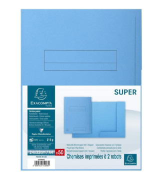 Paquet de 50 chemises imprimées 2 rabats SUPER 210 - 24x32cm Bleu clair