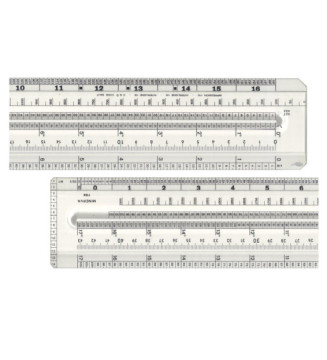 Règle Informatique centre évidé 430 mm Grad 1/10 1/6 1/8 de pouce n° 1164