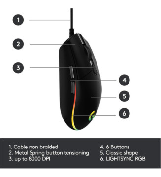 G203 LIGHTSYNC USB Souris Gaming avec Éclairage RVB Personnalisable