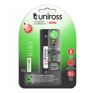 Chargeur Mini Pour 1 à 2 piles AA/AAA+2 Piles AAA rechargeables inclus