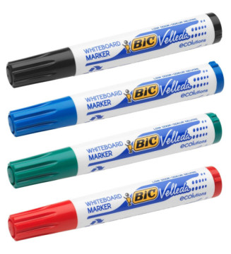 Pack 4 Feutres tableau blanc effaçable Pointe Biseau Large N/B/R/V