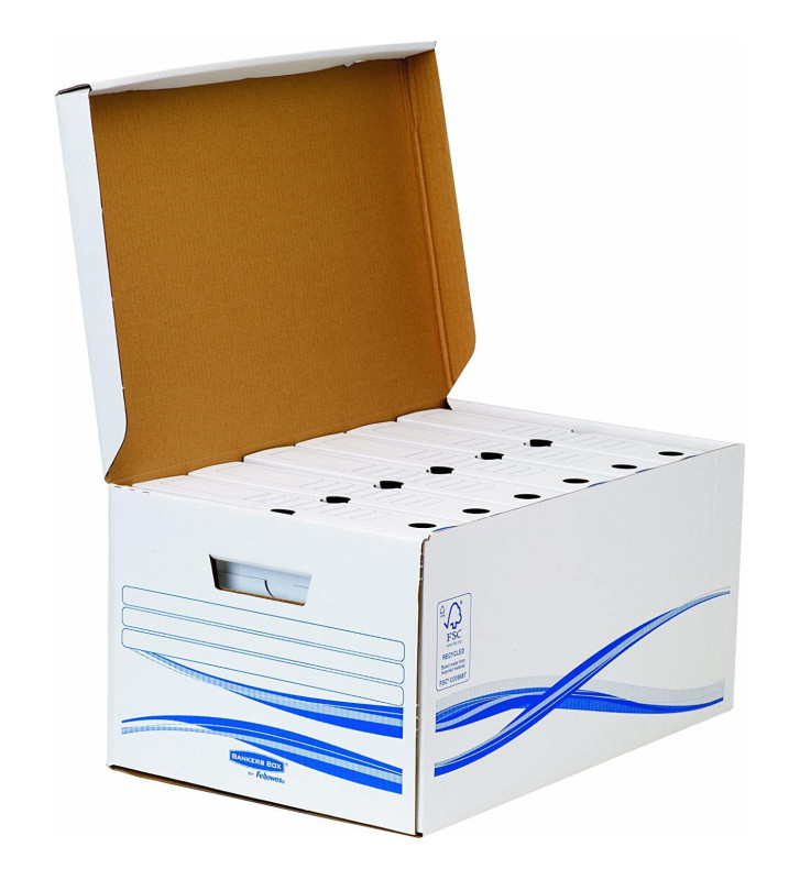 Kit Archivage Maxi plus BANKERS BOX 1 Conteneur+6 Boites D 8cm Blanc Bleu