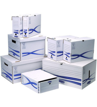 Kit Archivage Maxi plus BANKERS BOX 1 Conteneur+6 Boites D 8cm Blanc Bleu
