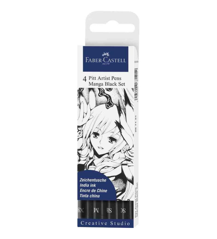 Etui de 4 feutres encre de Chine PITT artist pen Manga