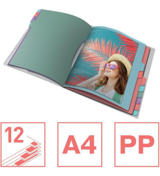Trieur Colour'Ice A4 PP 12 compartiments 3 rabats Transparent
