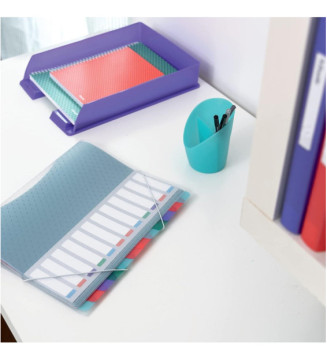 Trieur Colour'Ice A4 PP 12 compartiments 3 rabats Transparent