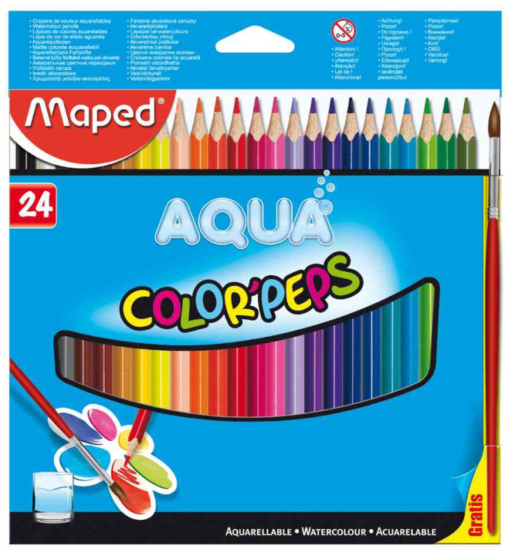 crayon aquarellable COLOR'PEPS AQUA, palette de 24 triangulaire