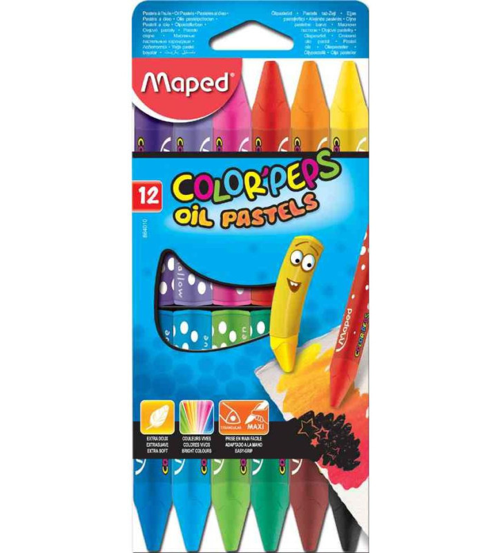Eui de 12 Craies Pastel à l'huile COLOR'PEPS Diam 5,9 mm couleurs vives