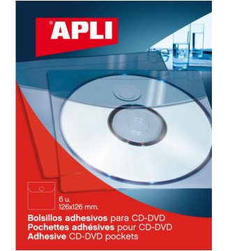Sachet de 6 pochettes adhésives cd/dvd 126 x 126 mm