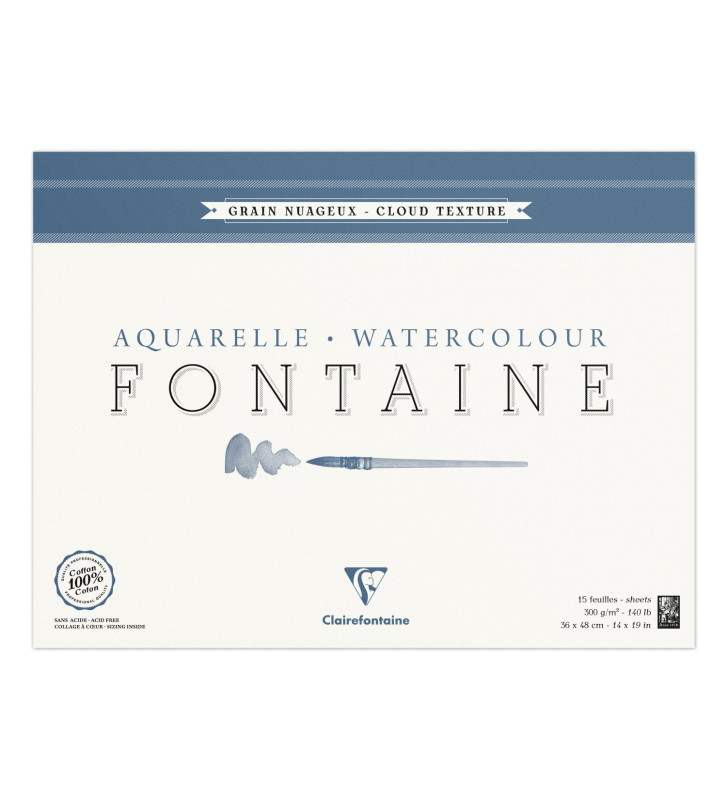 Bloc Fontaine 15 feuilles nuageux 36x48 300g encollé 4 côtés