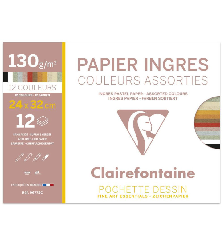 Pochette dessin Ingres 24x32 12F 130g couleurs assorties
