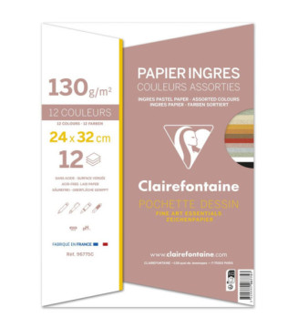 Pochette dessin Ingres 24x32 12F 130g couleurs assorties