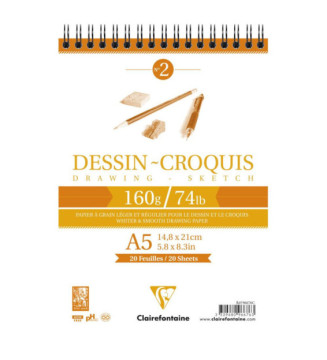 Bloc Dessin Croquis Spirale 160g A5 35 Feuilles Blanc