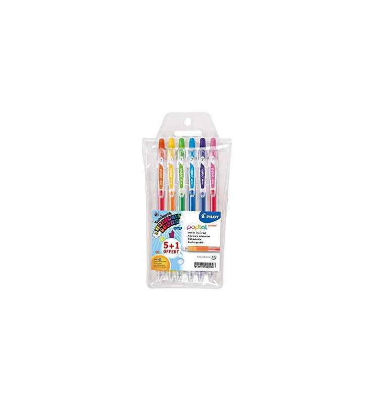 Etui de 6 Roller Encre Gel Grip Pop'Lol Shinny Pte Moyenne Assortis