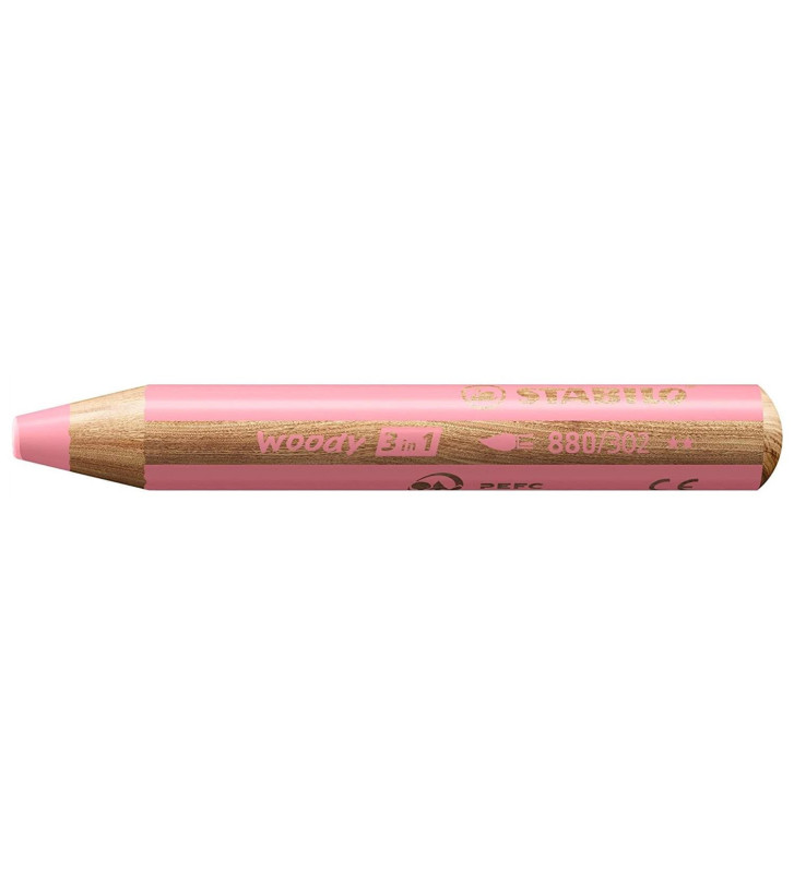 Crayon multi-talents woody 3en1, rond, rose pastel