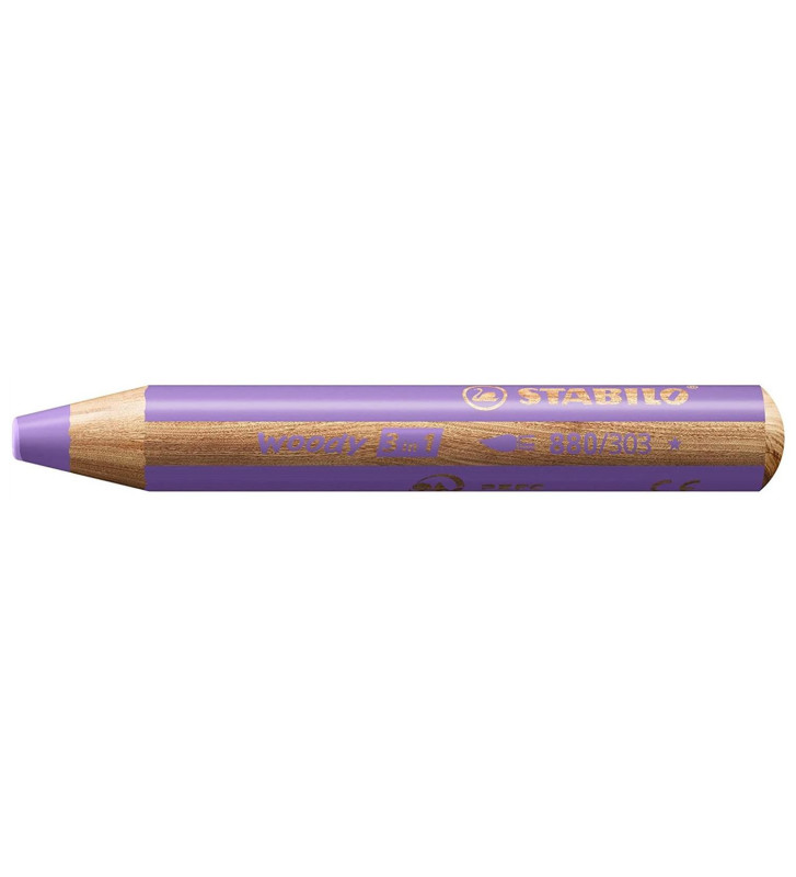 Crayon multi-talents woody 3en1, rond, mauve pastel