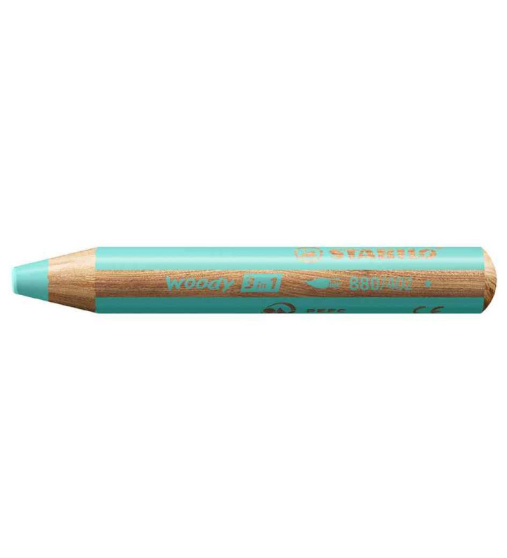 Crayon multi-talents woody 3en1, rond, bleu pastel