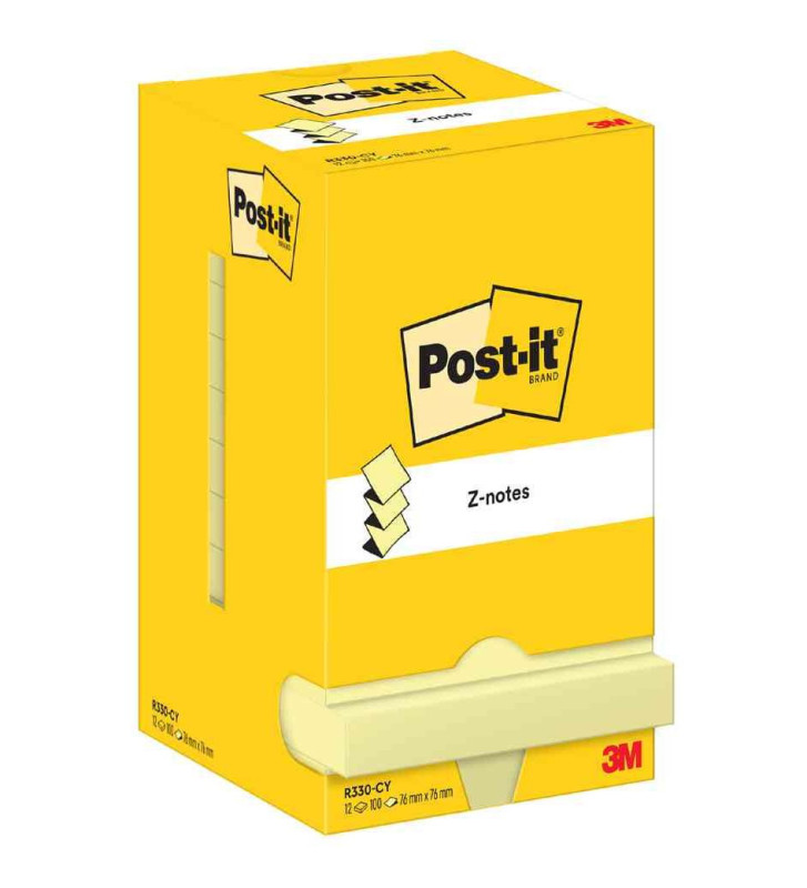 Bloc-note adhésif Z-Notes, 76 x 76 mm, jaune