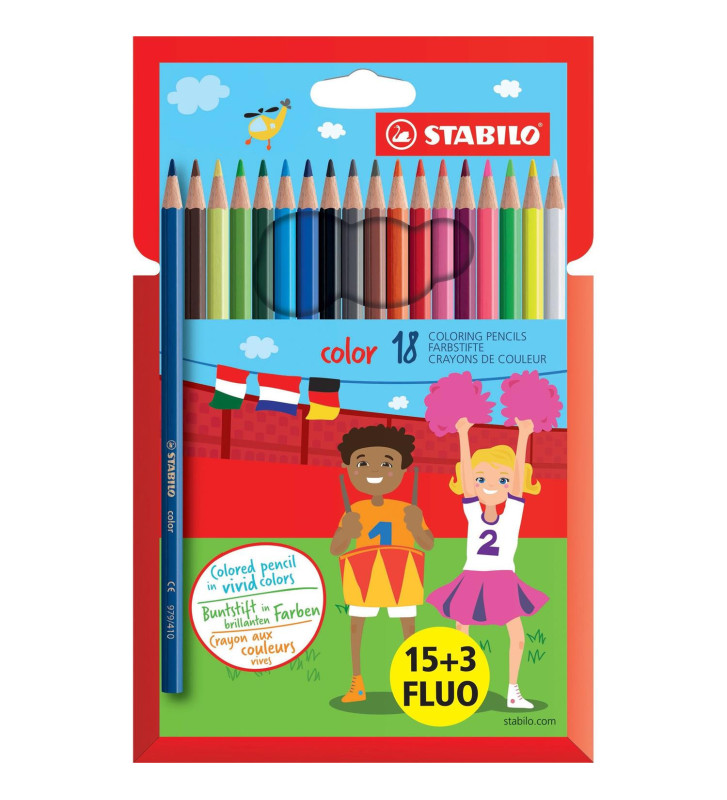 Etui carton de 18 Crayons color 15+3 FLUO