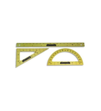 Set Traçage Aimanté pour Tableau Règle Equerre Rapporteur Plastique Incassable Jaune