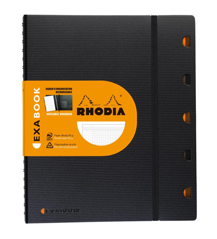 Cahier à spirales EXABOOK polyfoam noir A4 160 pages quadrillés